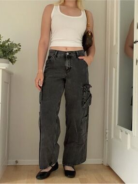 Old Navy Black Baggy Wide Leg Cargo Jeans